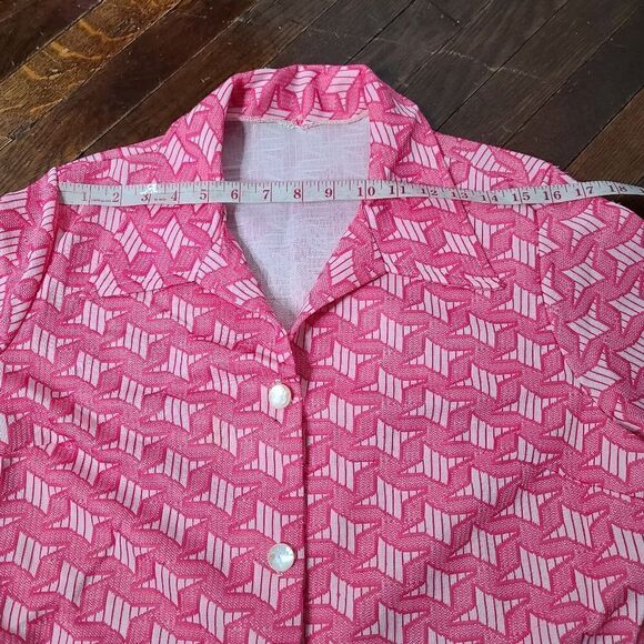 Vintage 60s 70s Pink Star Print 2 Piece Outfit Pajamas - Picture 7 of 16